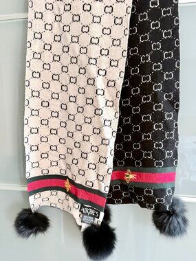 Mitchie's Wool Scarf with Real Fur Pom-Poms